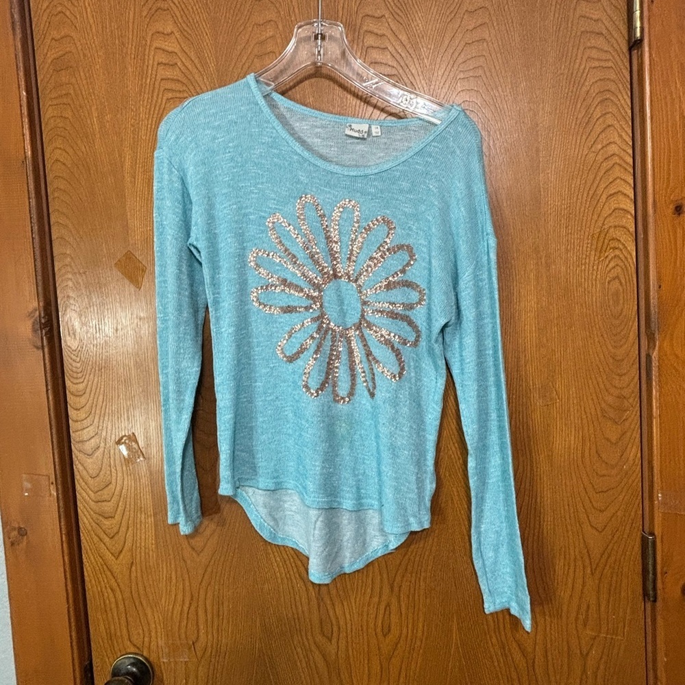 Mudd Blue long Sleeve Top with Sequin Sunburst Design